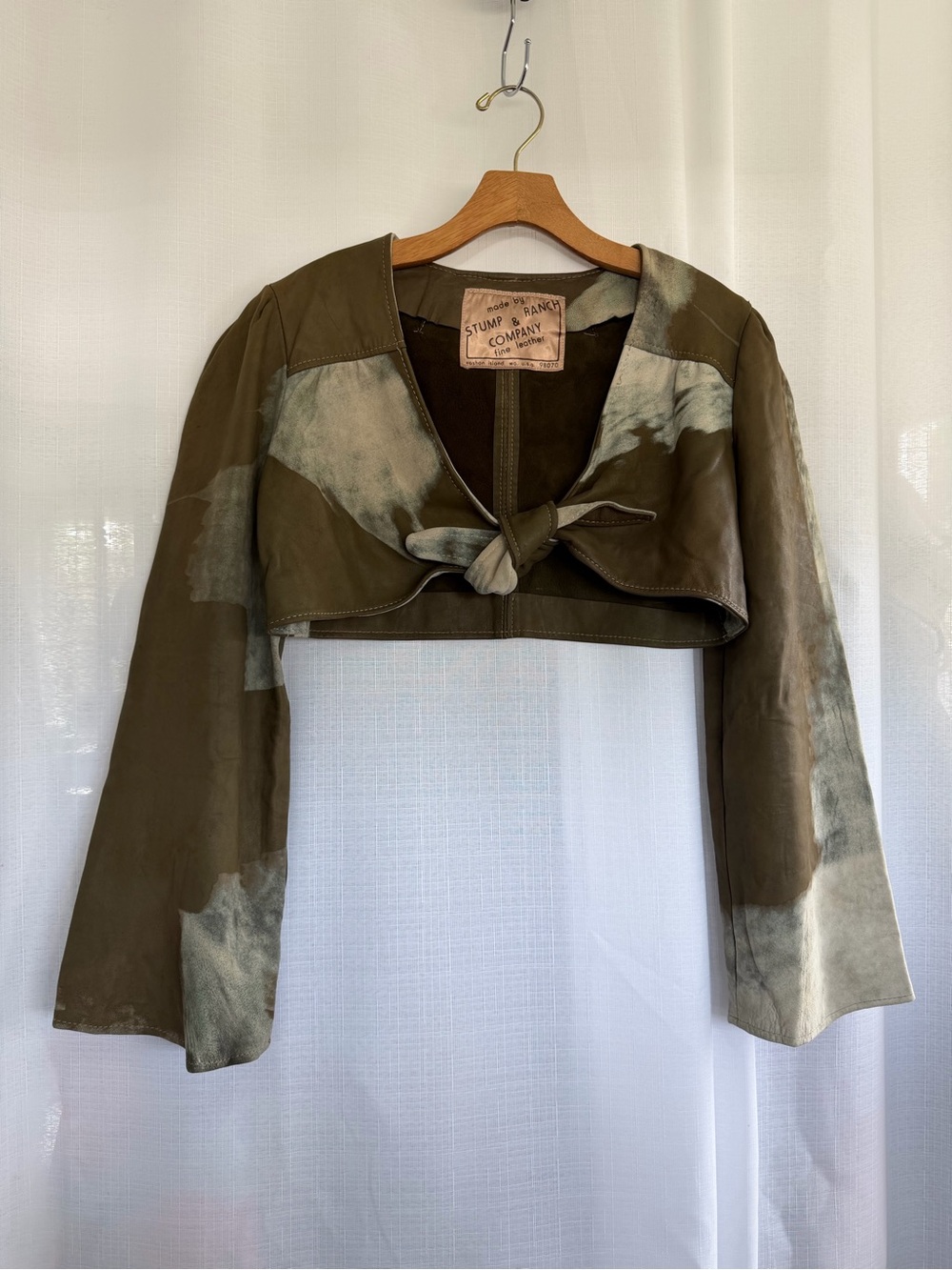 Vintage 1970s Stump & Ranch Company Fine Leather Cropped Tie Front Jacket